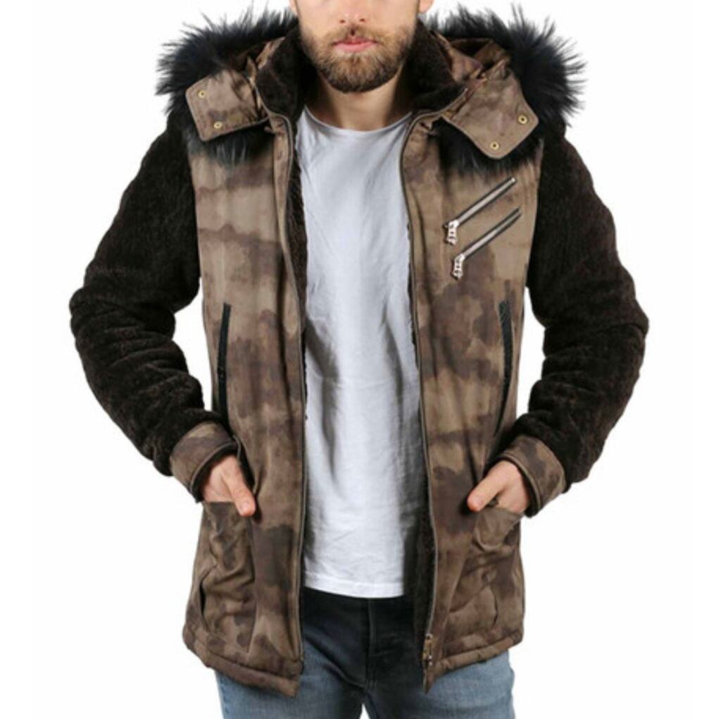 Franco Armondi Army Leather Jacket Mink Camo – Size XL Lambskin Leather Fur Trim